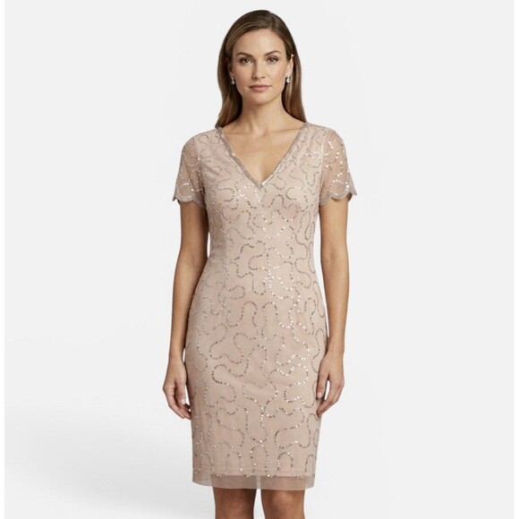 papell studio Dresses & Skirts - NWT Papell Studio Rose Gold Beaded Sequin Scallop Sheath Dress Size 12 NEW $129